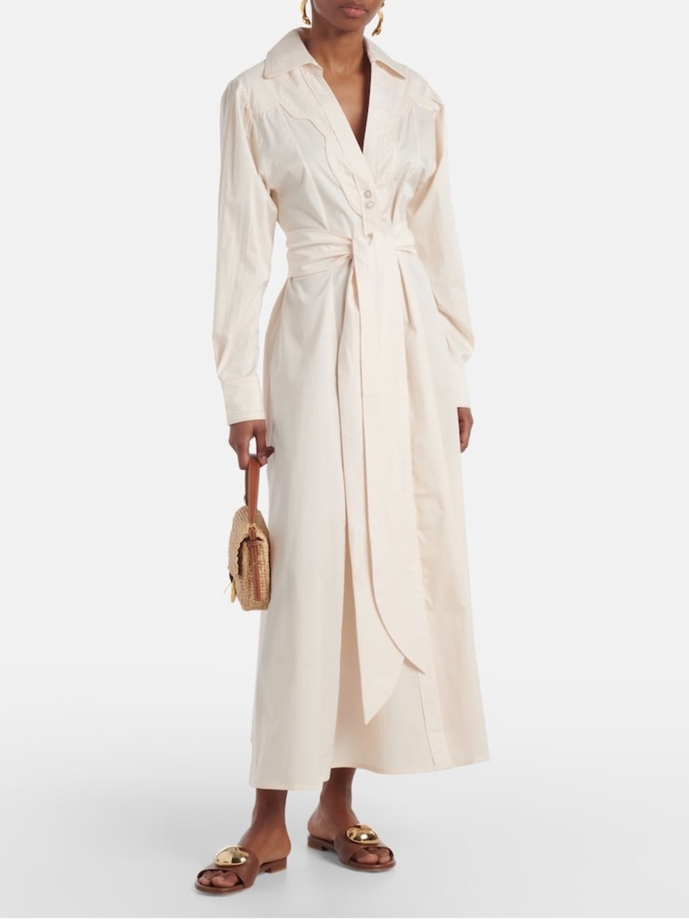 Johanna Ortiz Vela De Cruz Cotton Blend Lantern Sleeve Poplin Wrap Dress size 12